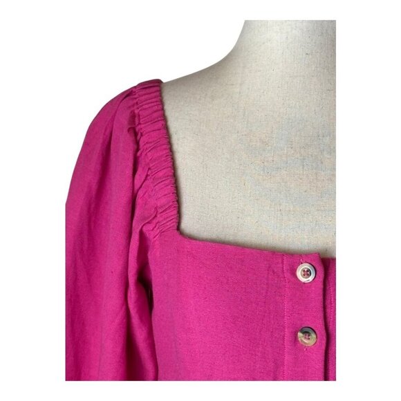 L* Space Dress Women Small Pink Linen Blend Square Neck Marina Button Front Mini - Picture 5 of 9